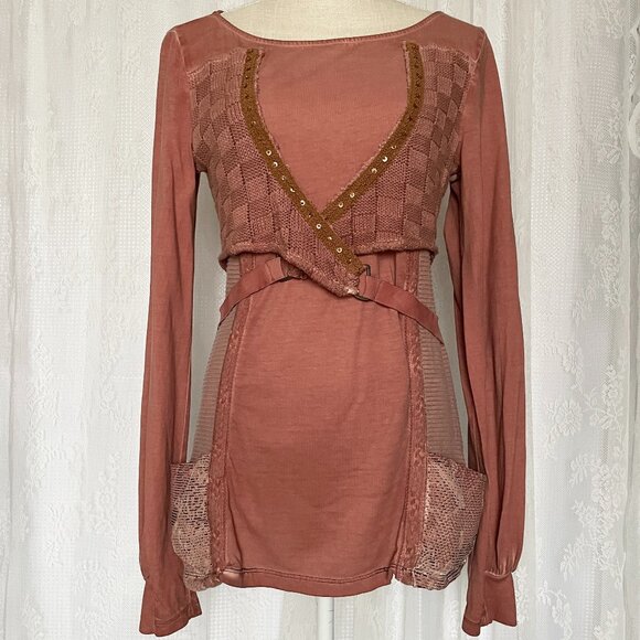 Y2K Angels Never Die Women's Top Medium Pink Long Sleeve Tunic Pockets Bellacore - Picture 1 of 8